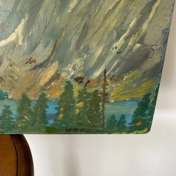 vintage original mountain landscape oil painting mountain scene - Picture 7 of 8